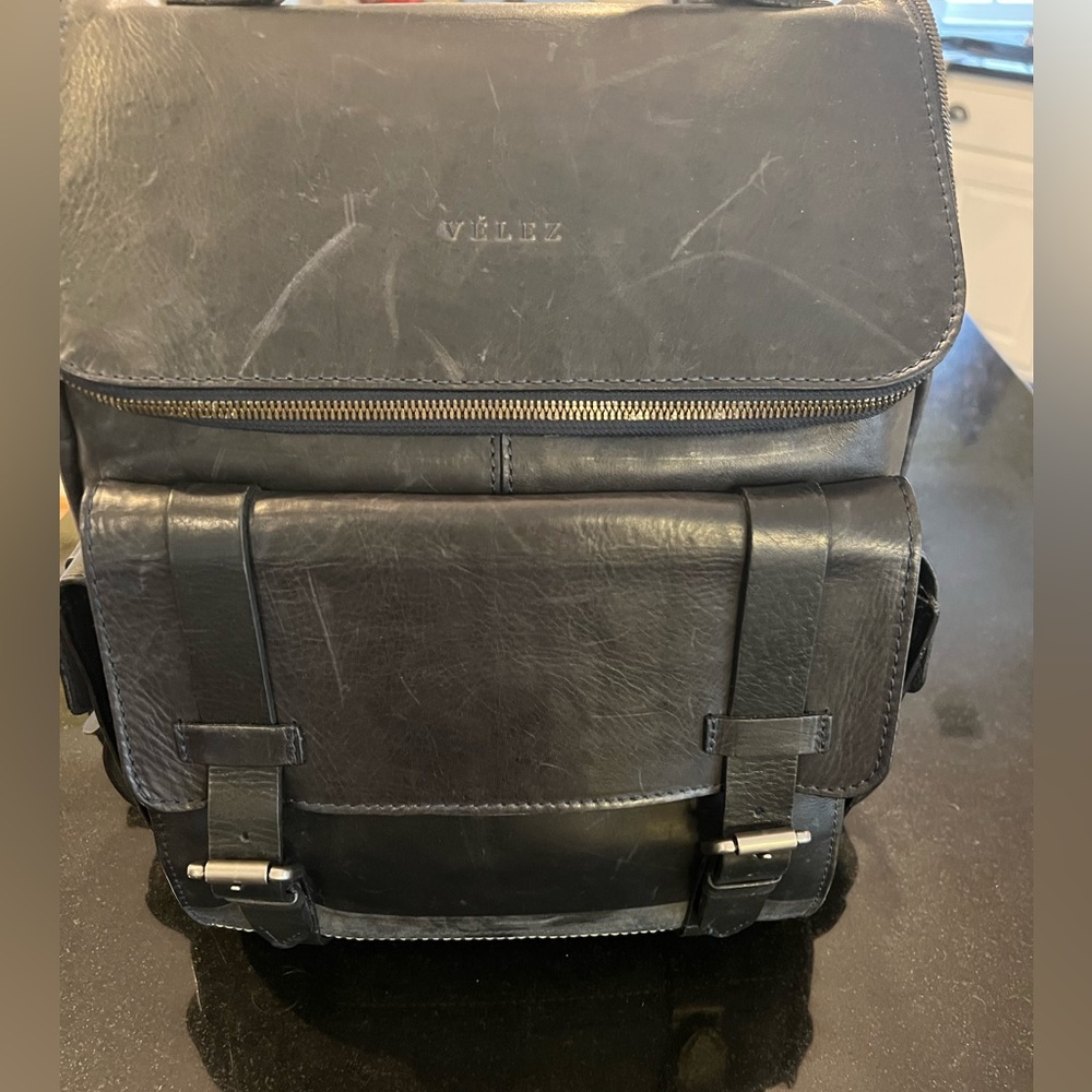 Velez blue leather laptop bag